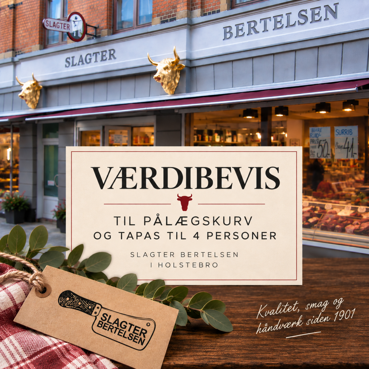 Værdibevis til Slagter Bertelsen Holstebro, Pålægskurv + tapas til 4 personer