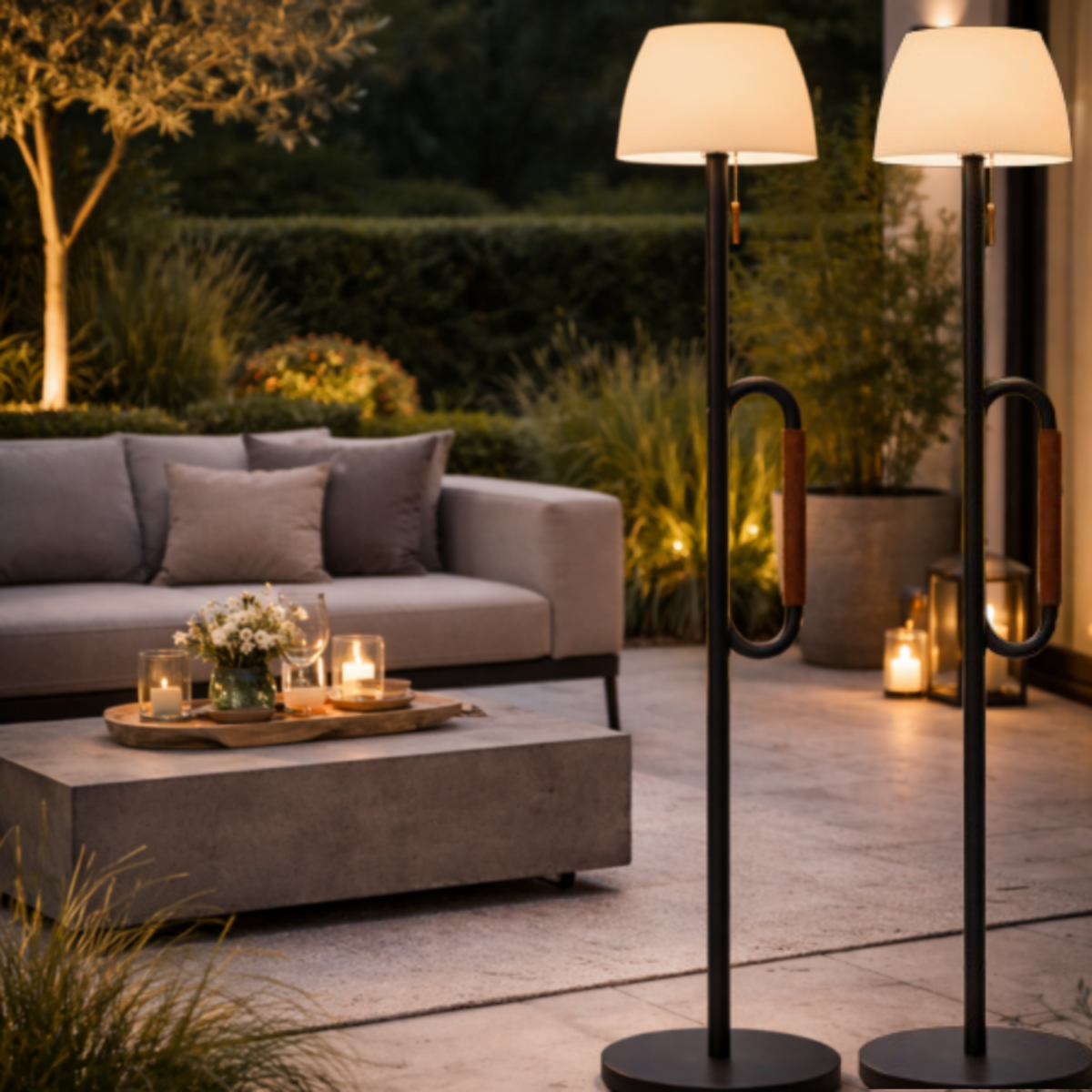 Kreafunk, 2 stk. Arc gulvlamper med solcelle. H. 150 cm.