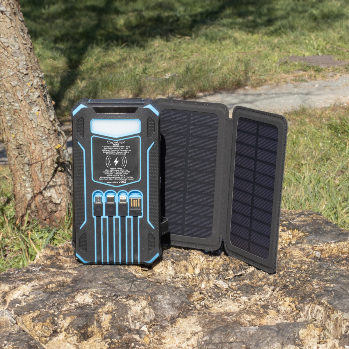 CapableX, Solar Power Bank 20.000 mAh m. solpaneler