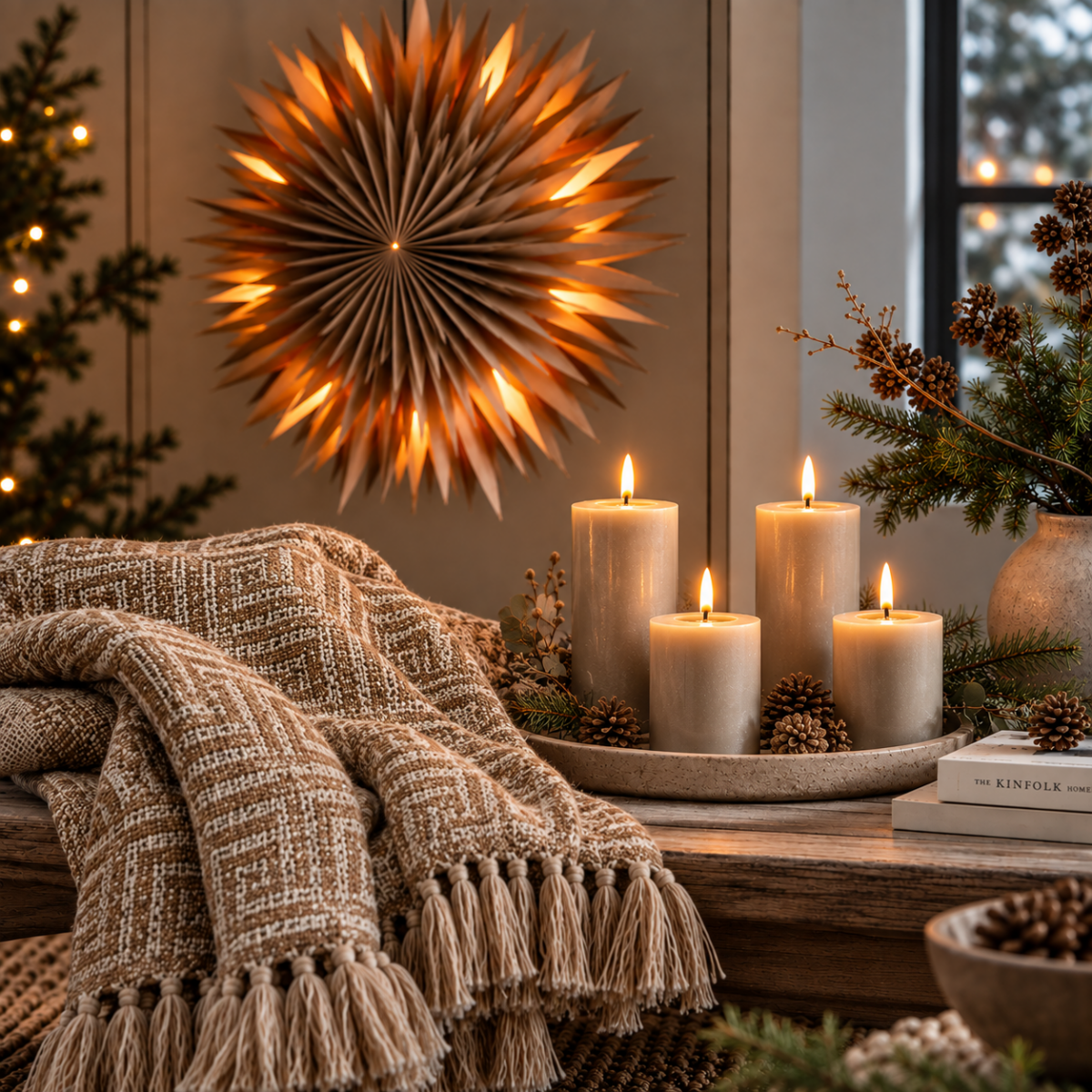 Bloomingville, 4 stk. Ponza LED Lys, Elijas stjerne m. lys og plaid. 2 farvekombinationer