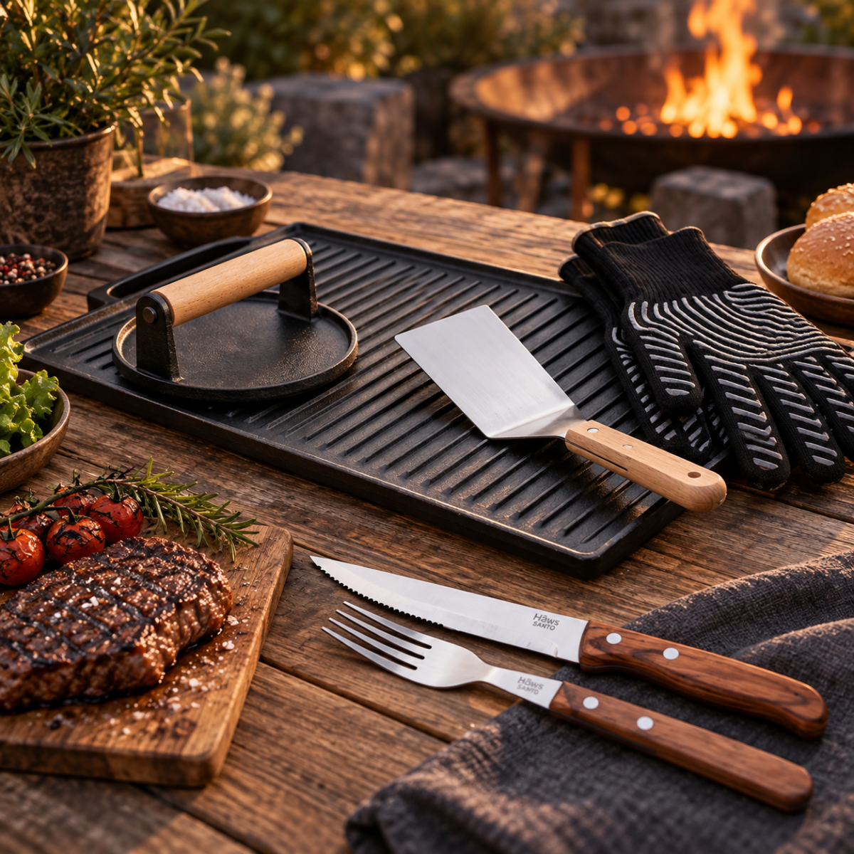 byGaard, Smashburger Grillsæt & Hâws Santo steakbestik – 24 dele