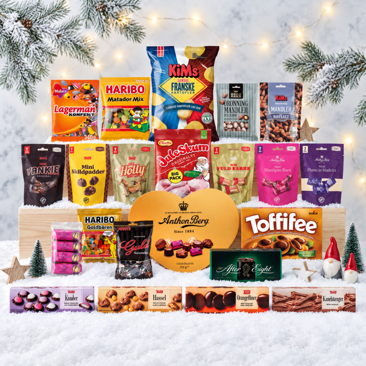 Julens Hjerte XXL – Stor julepakke med chokolade, slik og snacks
