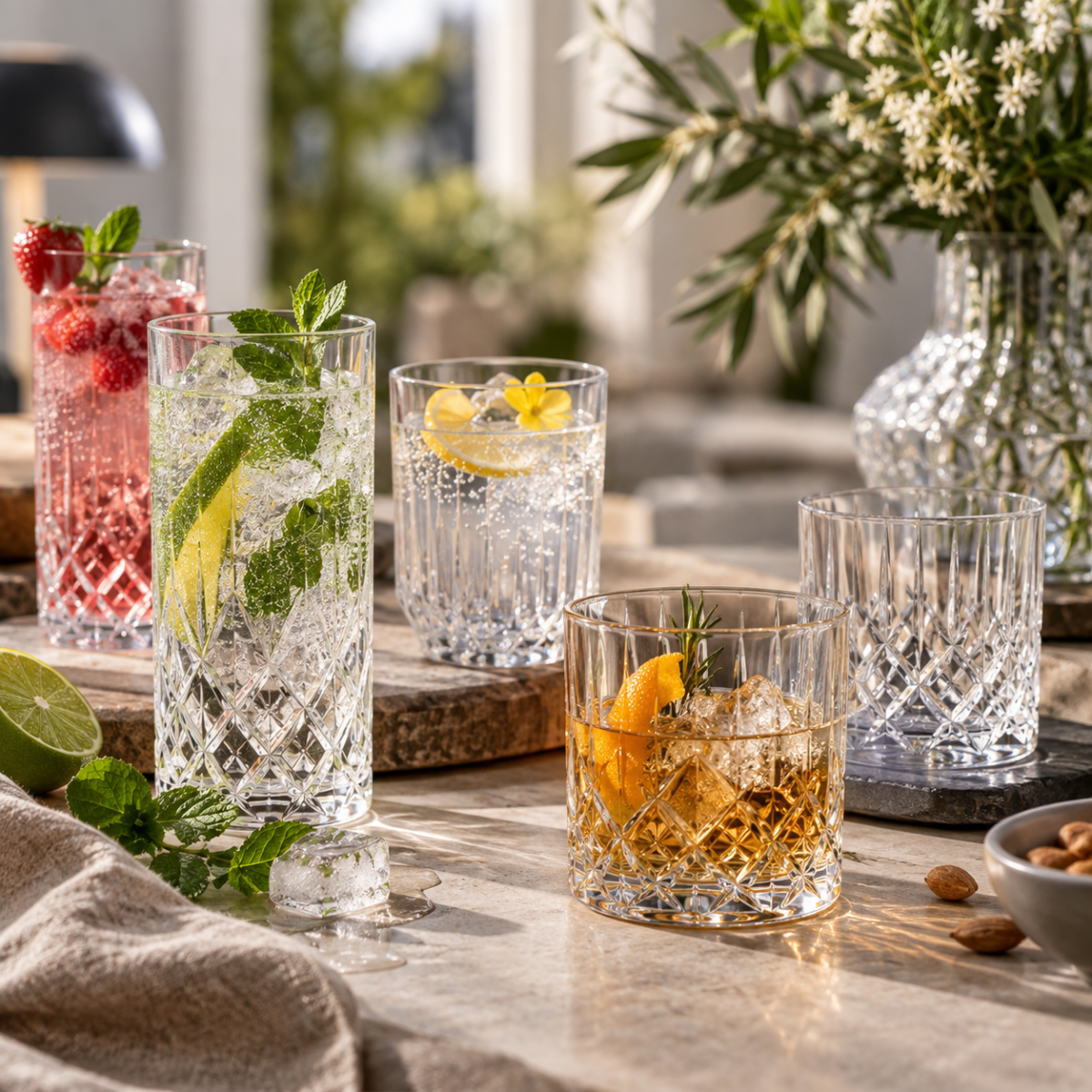 Lyngby Glas, Astrid vandglas og Melodia highball og whiskyglas, 24 dele