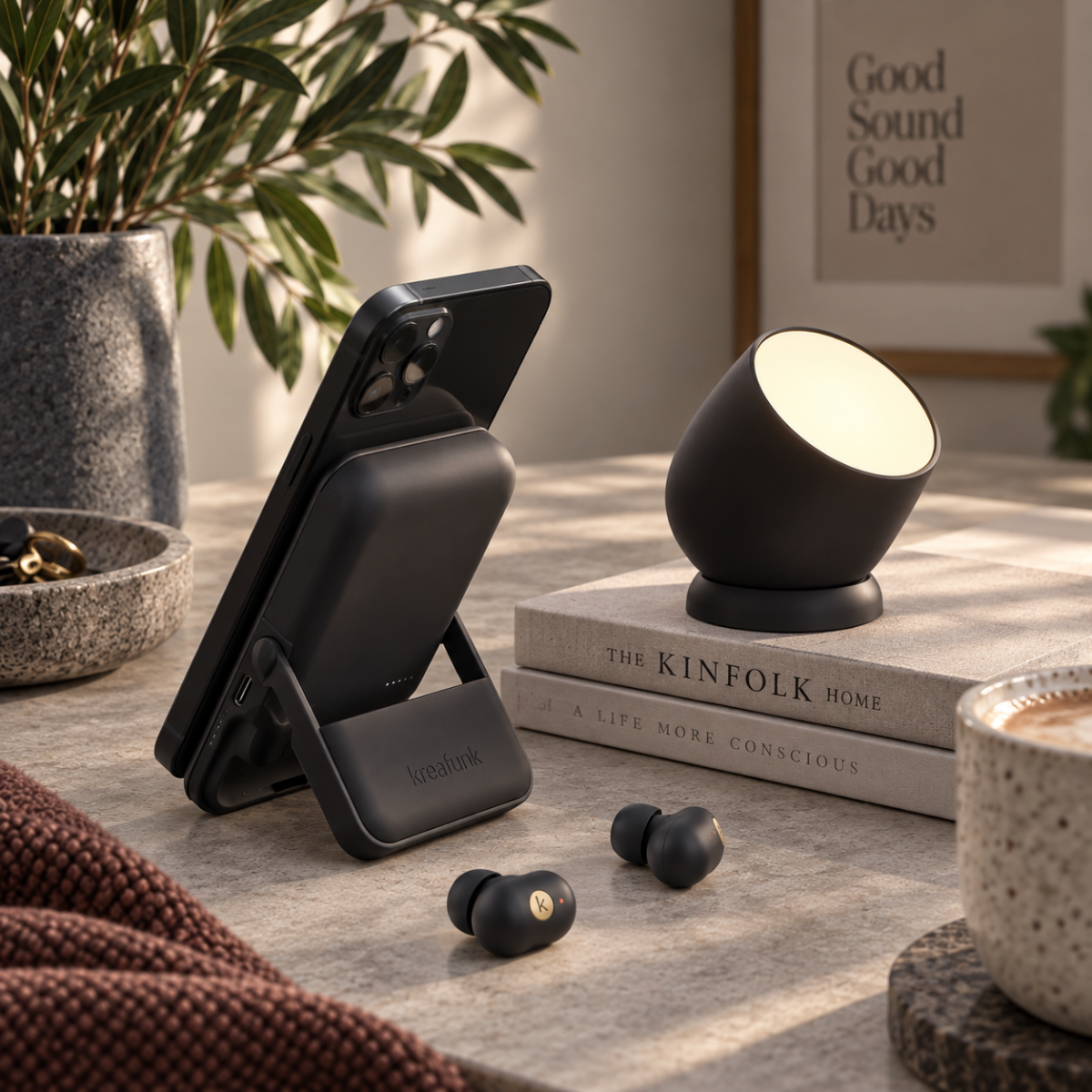Kreafunk ,Beam lampe og toCHARGE GO – Powerbank med earbuds