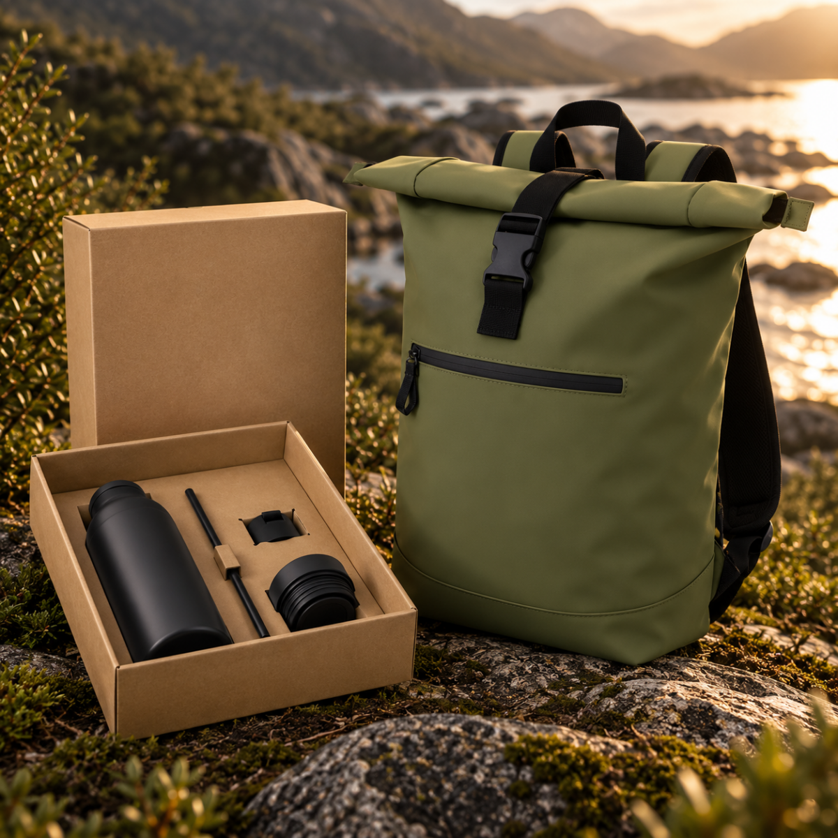 Illuminate, Vandflaske og Resi plus rolltop rygsæk, 18 liter - 2 fv.