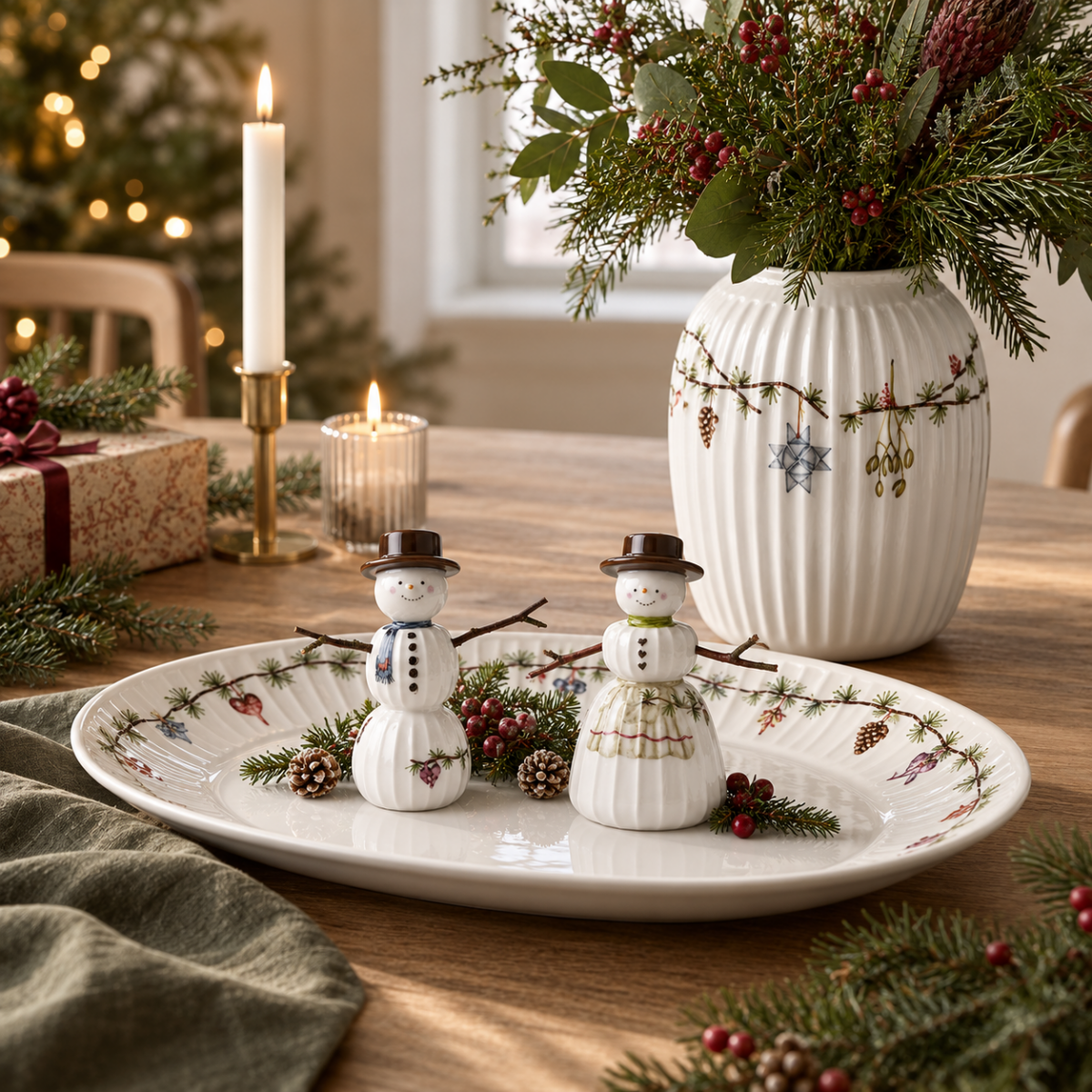 Kähler Hammershøi Christmas, Stor julepakke med vase, bordfad, snemand & snekone